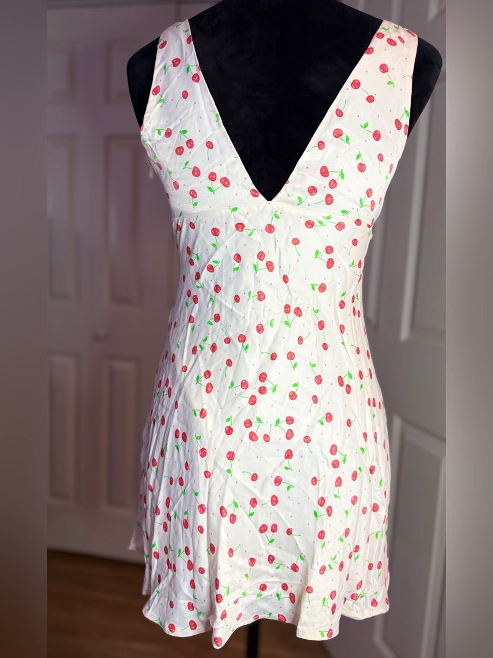 Zara Cream Dress with Red Cherry & Green Leaf Print